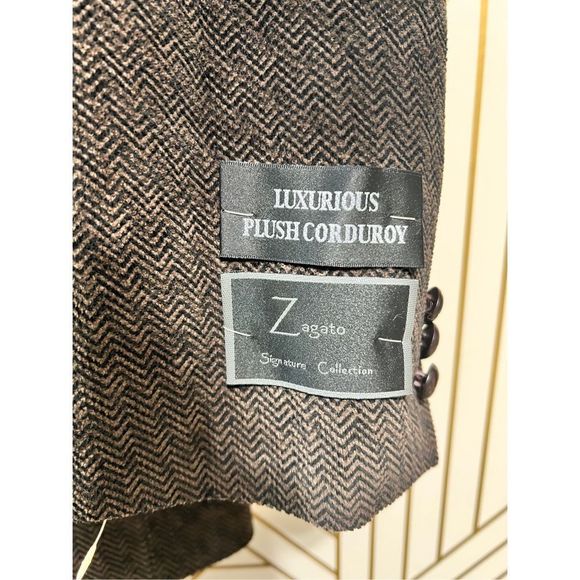 Zagato Men's Chevron Plush Corduroy 3-Button Blazer Jacket Brown Size 48R NWT - Picture 2 of 6